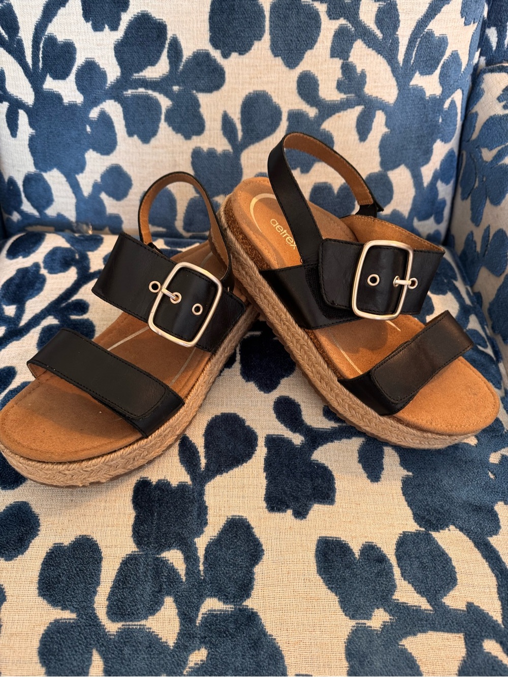 Aetrex Black Espadrille Platform Sandal